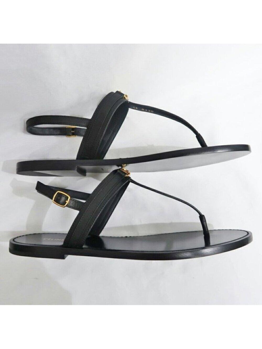 Celine Thong Sandals Black Leather Size 42 Shoes - Picture 5 of 10